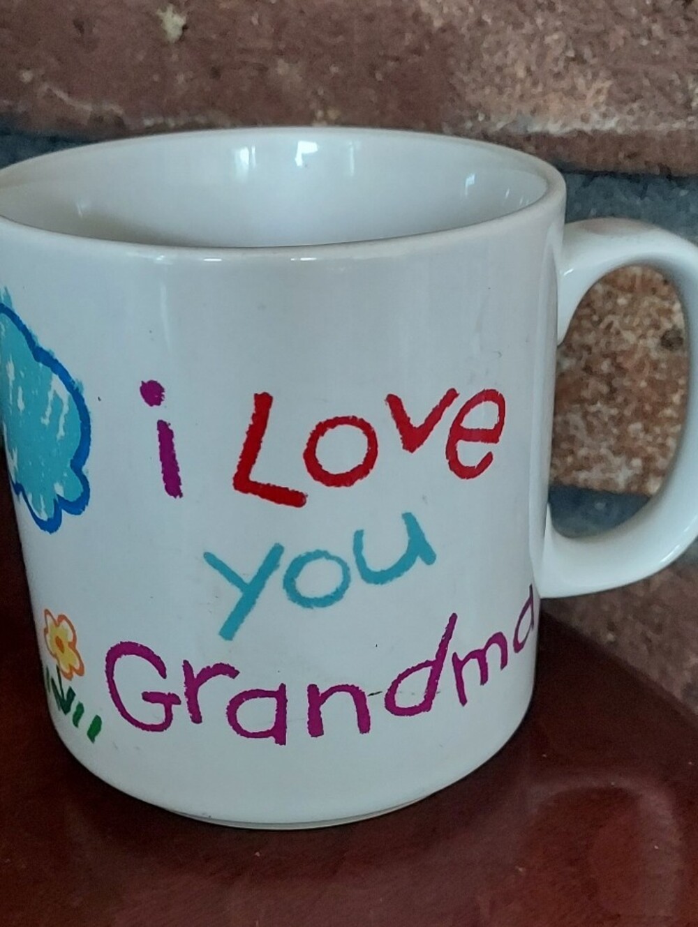 I Love Grandma Coffee Cup Mug  Russ Berrie Colorful Child Drawing Cat Sun Cloud
